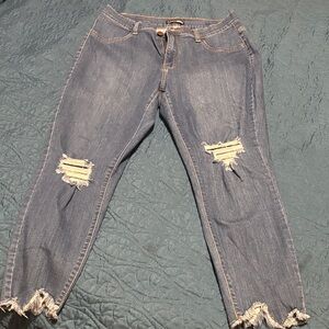 Fashion Nova Light Blue Distressed Ankle Jeans